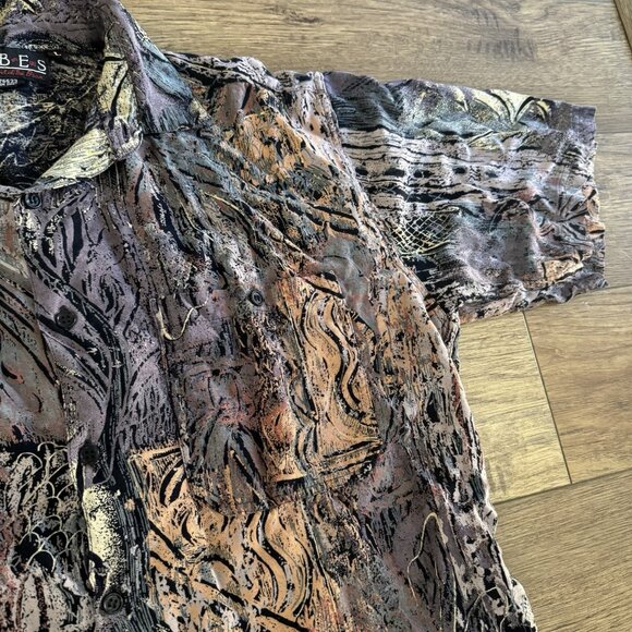 Vintage Tribes Art Rayon Button Up All Over Print - Picture 3 of 8